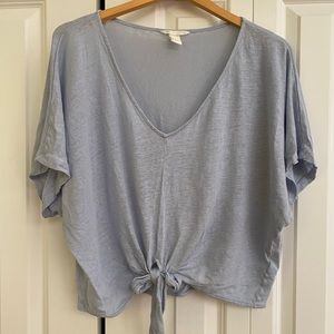 H&M tie front linen blouse